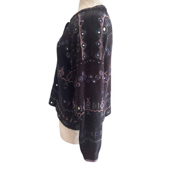 Christine Foley Embroidered Cotton Cardigan Sweater | Vintage Boho Folk Knit | S - Picture 4 of 9